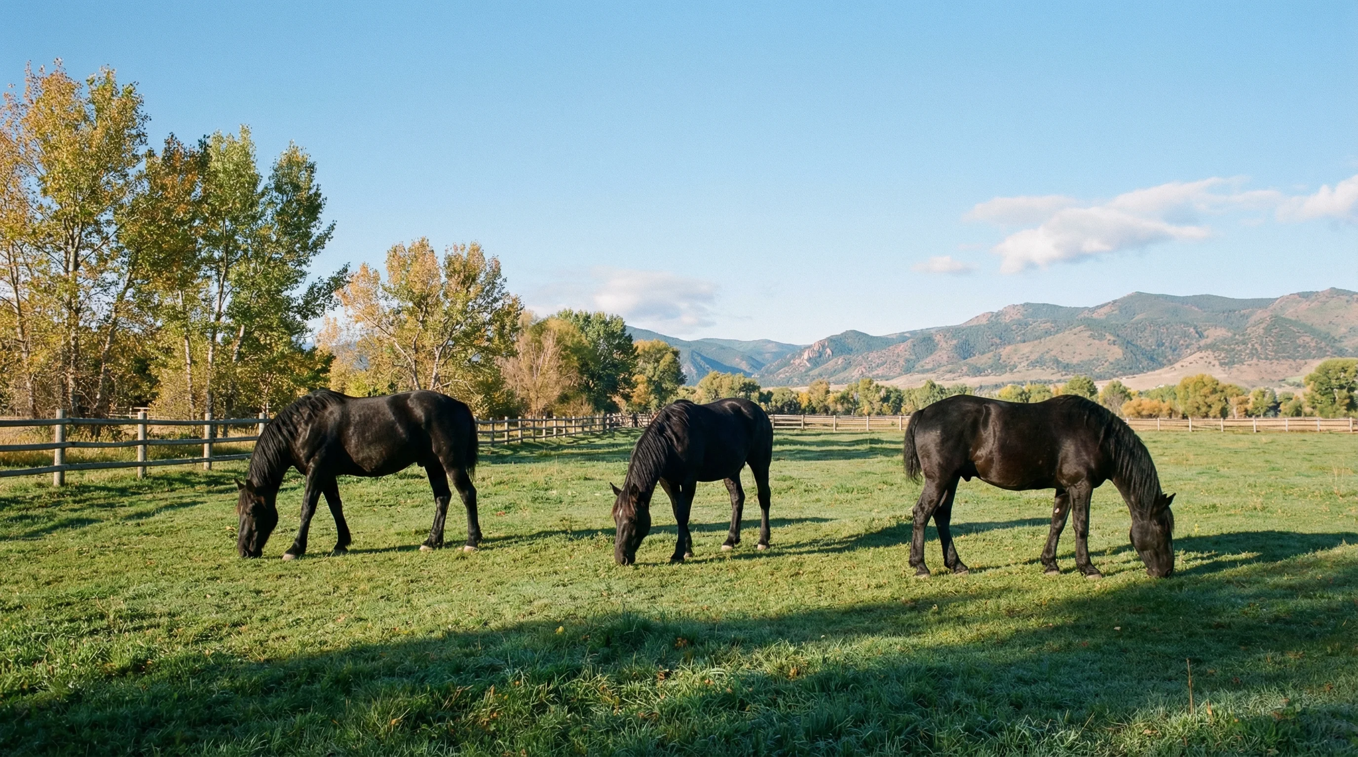 Horses grazing in pastures at Meadowlark Ranch Too